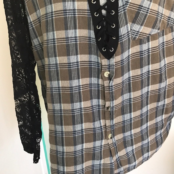 LF furst of a kind lace up flannel sweater - Picture 4 of 5